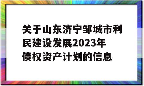 关于山东济宁邹城市利民建设发展2023年债权资产计划的信息