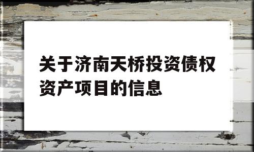 关于济南天桥投资债权资产项目的信息