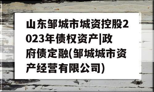 山东邹城市城资控股2023年债权资产|政府债定融(邹城城市资产经营有限公司)