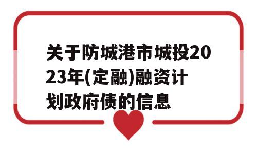 关于防城港市城投2023年(定融)融资计划政府债的信息