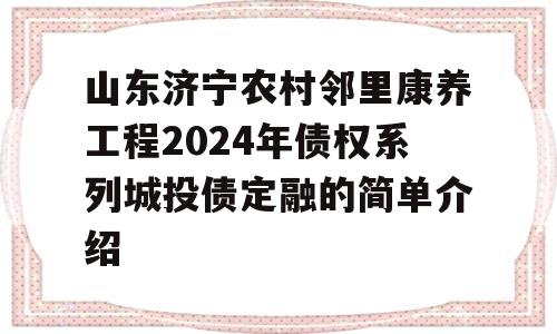 山东济宁农村邻里康养工程2024年债权系列城投债定融的简单介绍