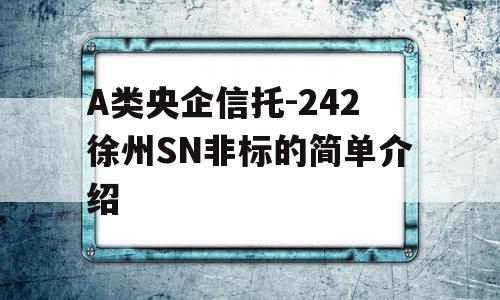 A类央企信托-242徐州SN非标的简单介绍