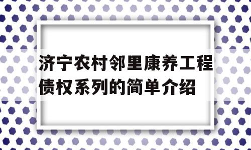 济宁农村邻里康养工程债权系列的简单介绍