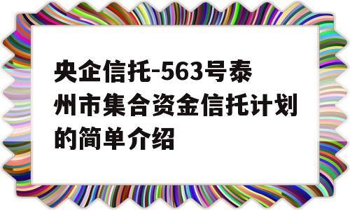 央企信托-563号泰州市集合资金信托计划的简单介绍