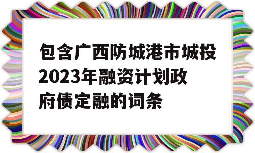 包含广西防城港市城投2023年融资计划政府债定融的词条