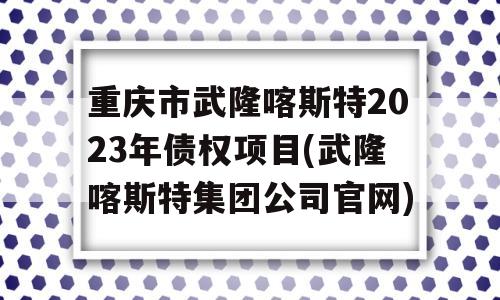 重庆市武隆喀斯特2023年债权项目(武隆喀斯特集团公司官网)