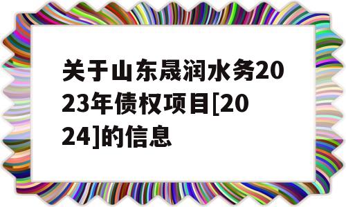 关于山东晟润水务2023年债权项目[2024]的信息