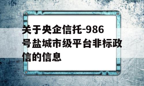 关于央企信托-986号盐城市级平台非标政信的信息