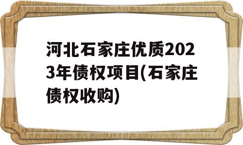 河北石家庄优质2023年债权项目(石家庄债权收购)