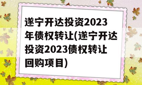 遂宁开达投资2023年债权转让(遂宁开达投资2023债权转让回购项目)