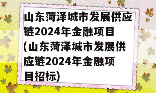 山东菏泽城市发展供应链2024年金融项目(山东菏泽城市发展供应链2024年金融项目招标)