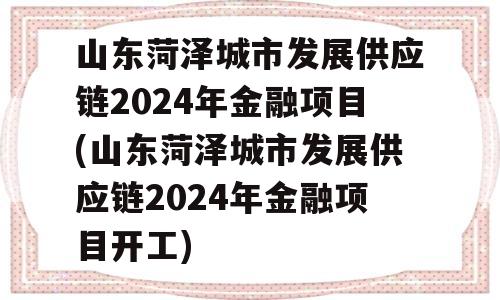 山东菏泽城市发展供应链2024年金融项目(山东菏泽城市发展供应链2024年金融项目开工)