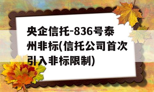 央企信托-836号泰州非标(信托公司首次引入非标限制)