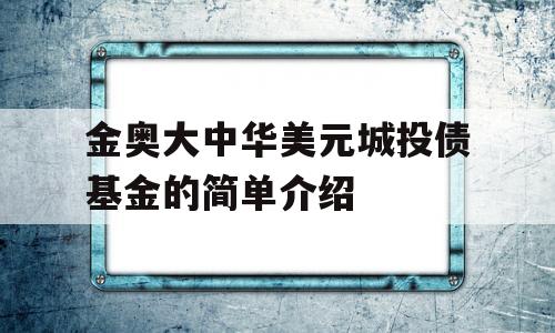 金奥大中华美元城投债基金的简单介绍