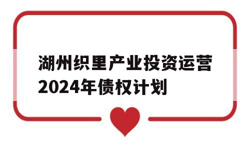 湖州织里产业投资运营2024年债权计划