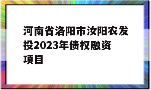 河南省洛阳市汝阳农发投2023年债权融资项目