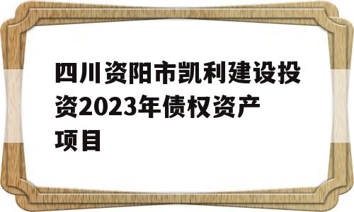 四川资阳市凯利建设投资2023年债权资产项目