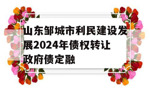 山东邹城市利民建设发展2024年债权转让政府债定融